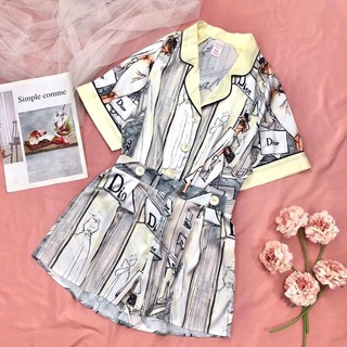 PIJAMA cộc đùi tổng hợp lụa satin cao cấp quảng châu 1