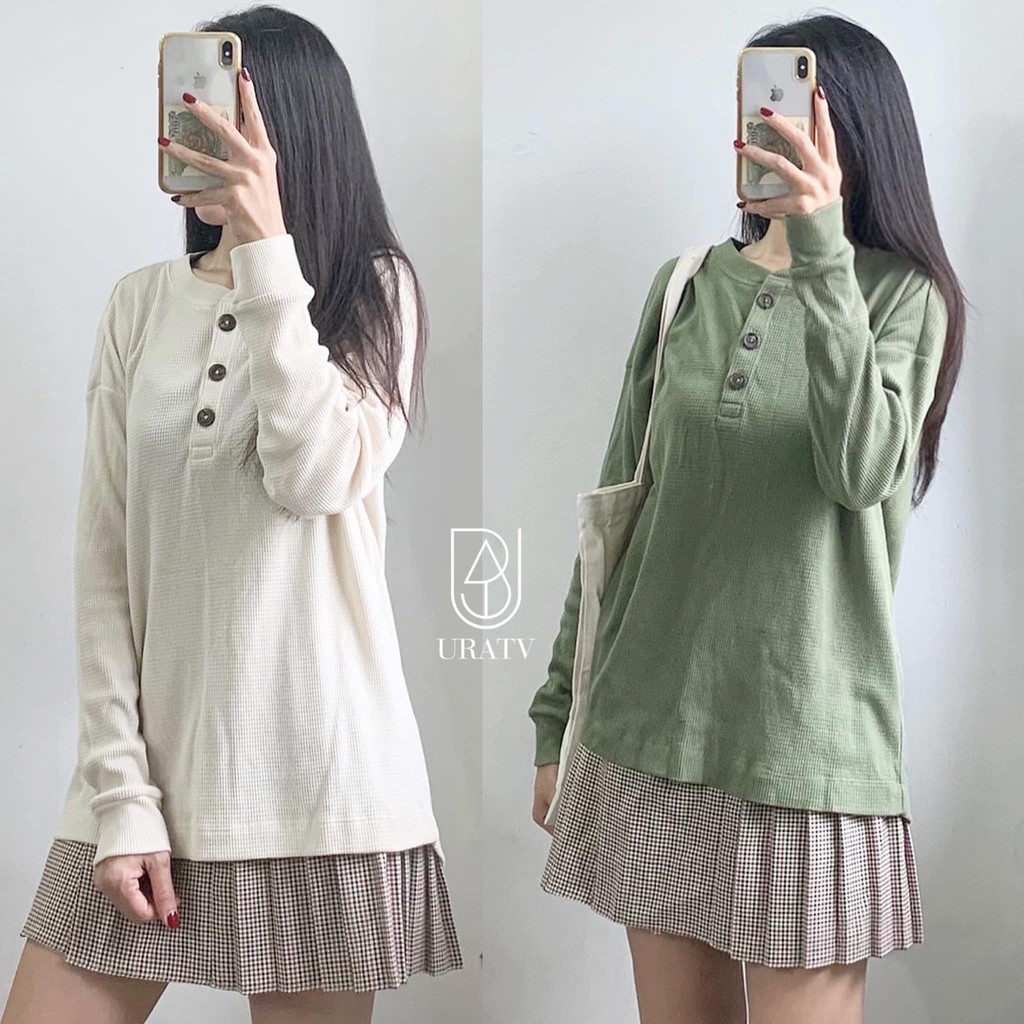 [FREESHIP - ẢNH CHÍNH CHỦ] Áo tay dài dệt kim oversize cổ bo nút f21