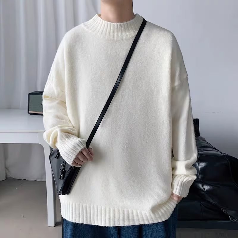Áo Sweater Cổ Lọ Tay Dài Dáng Rộng Màu Trơn Thời Trang Retro Cá Tính Cho Nam Nữ áo len có cổ áo sweater form rộng