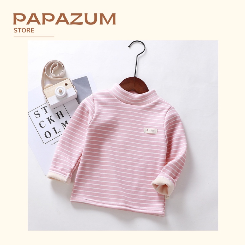 Áo nỉ len giữ nhiệt lót lông cho bé vải 3p phối kẻ không bai xù PAPAZUM T85222211