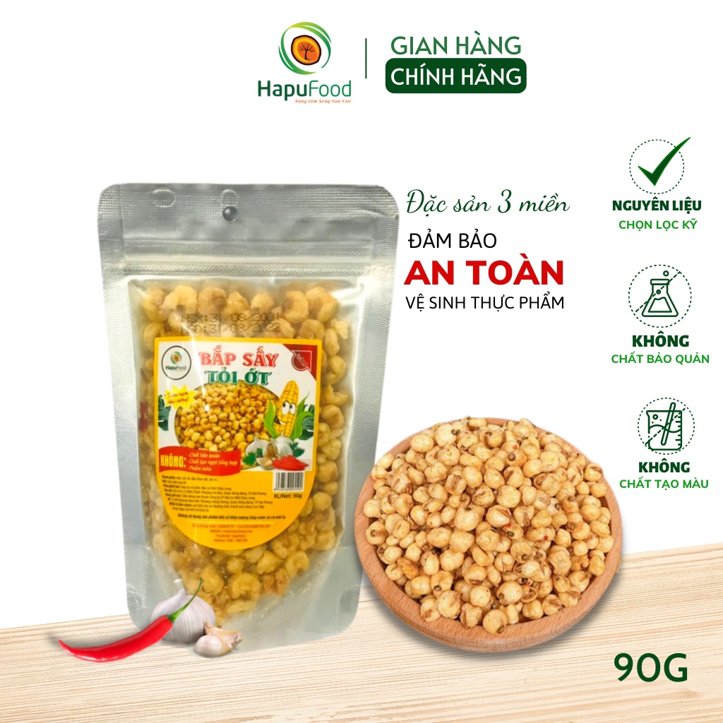 Bắp sấy tỏi ớt HAPUFOOD 90g/ Bắp sấy hành 200g/ Bắp khô bò 200g, giòn rụm, đảm bảo VSATTP