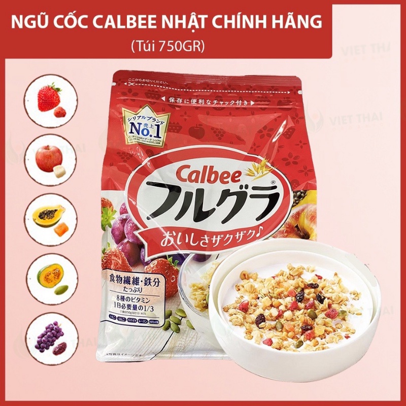 Ngũ Cốc Nhật Calbee ,Ngũ Cốc Trái Cây Ăn Kiêng Calbee Nhật Bản 750gr - Màu Đỏ Hàng Hàng Loại 1 Chính Hãng Ship Hỏa Tốc