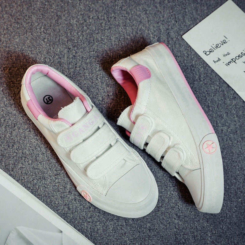 Giày Thể Thao Canvas Trắng Khóa Dán Phong Cách Mới Cho Nam Sinh