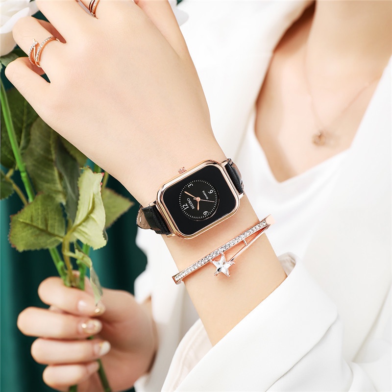 Đồng Hồ Nữ Dây Da Mặt Chữ Nhật Thời Trang