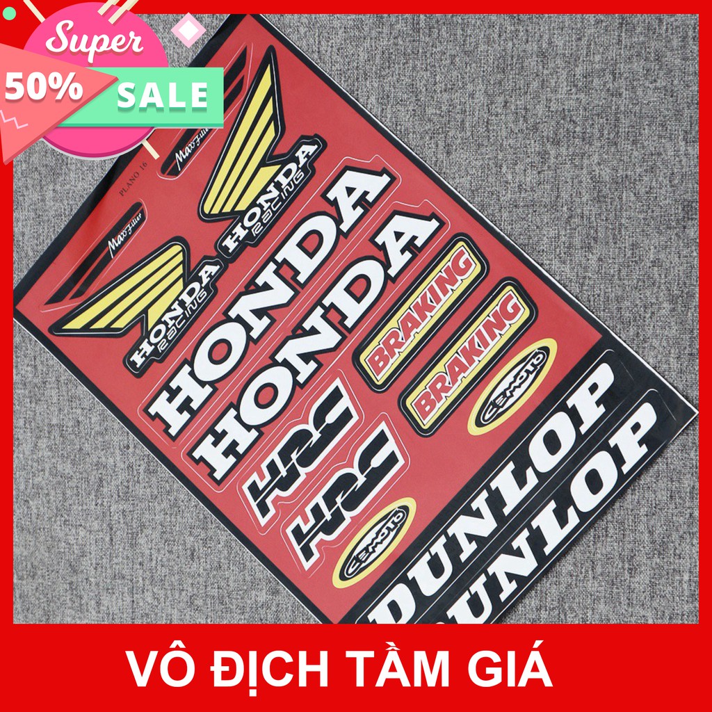 [GIÁ GỐC]  BỘ TEM DÁN XE MÁY NHIỀU LOGO HONDA DUNLOP HRC .... TRANG TRÍ XE CỰC ĐẸP