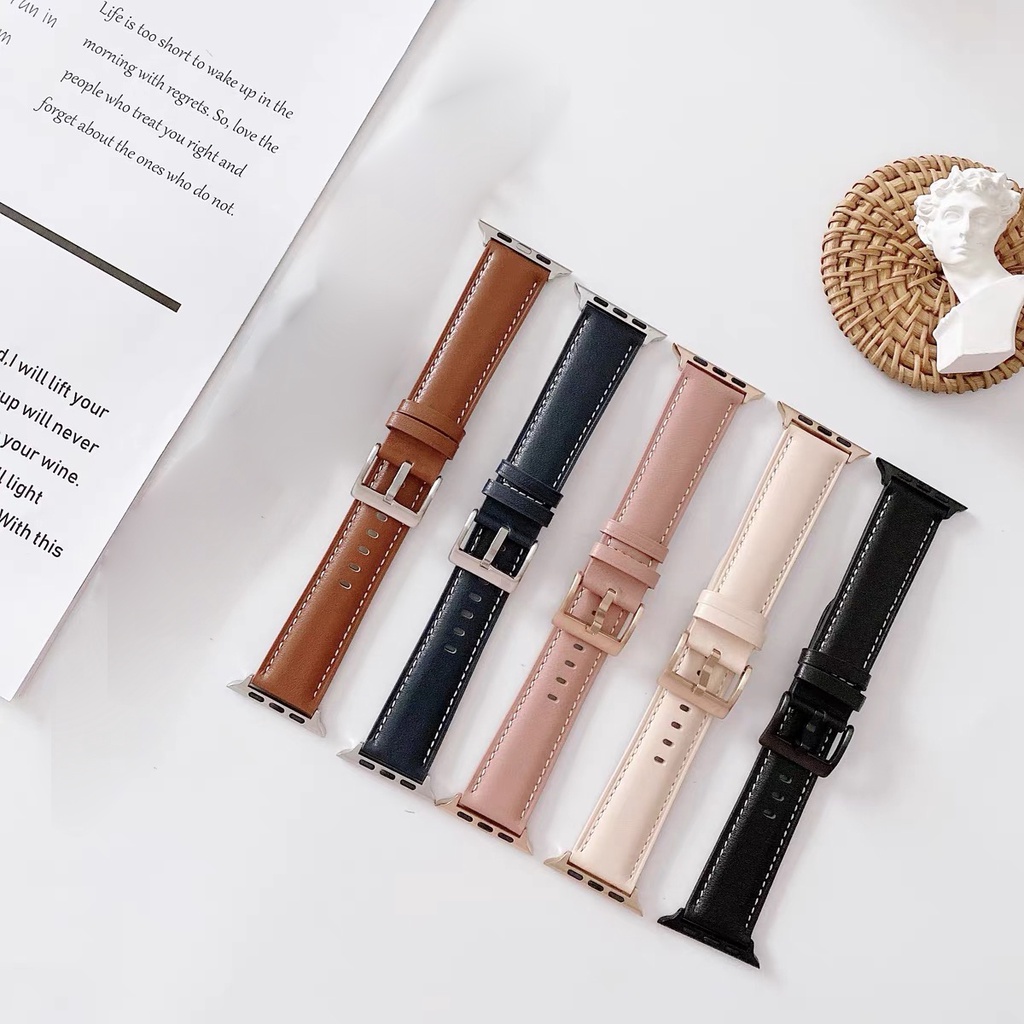 Dây da trơn cao cấp khoá vuông cho Apple Watch đồng hồ thông minh Series 1/2/3/4/5/6/7/SE size 38/40/41/42/44/45mm AW150