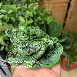 [Cóc Ngậm Tiền] Tượng cóc Thiềm thừ 3 chân phong thủy giữ tài lộc cho gia chủ - Chiều dài 11cm - Màu xanh lục bích