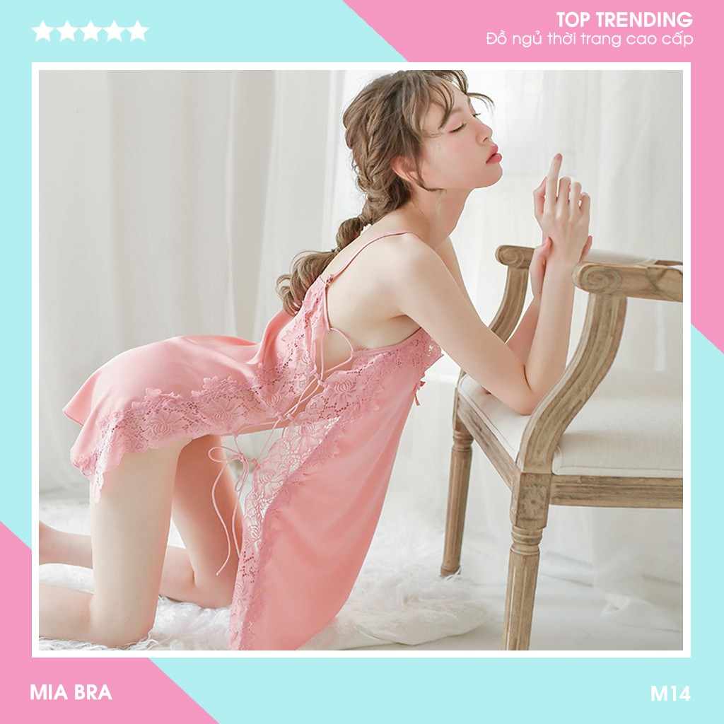 Váy Ngủ Sexy Lụa Satin 2 Dây 💗 FREESHIP 💗 Đẹp Gợi Cảm Xẻ Sườn MIA BRA M14