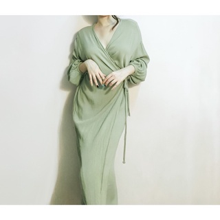 Đầm midi đũi đắp chéo cột dây eo