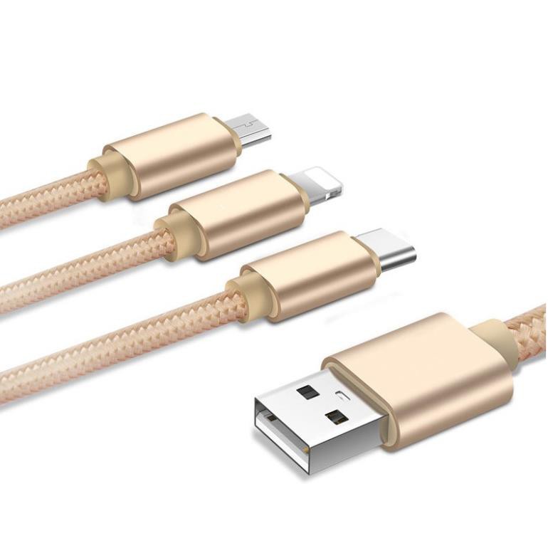 (Giá sỉ) Cáp sạc dây dù đa năng 3 đầu Lightning - Type C - Micro USB mẫu 1