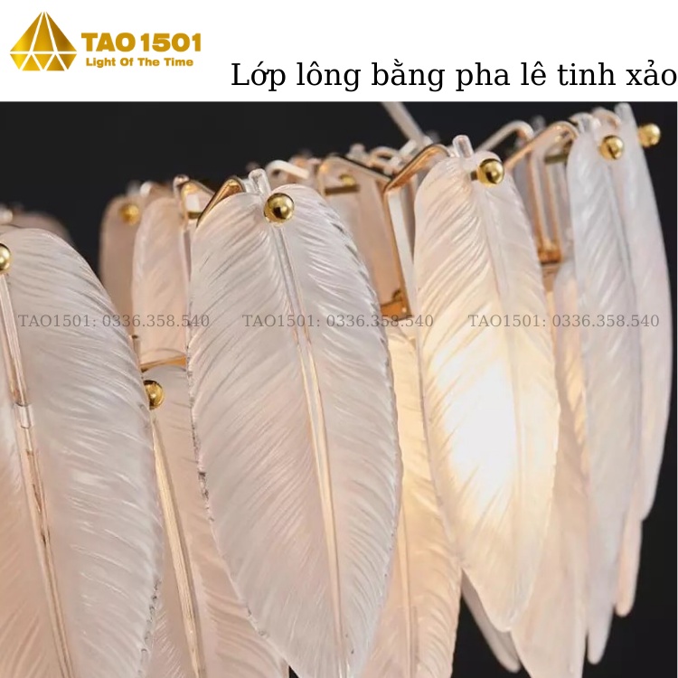 Đèn Chùm Pha Lê Thả Phòng Khách, Thả Bàn Ăn - Thiết kế lông ngỗng tinh xảo (Tích hợp led đổi 3 màu ánh sáng)