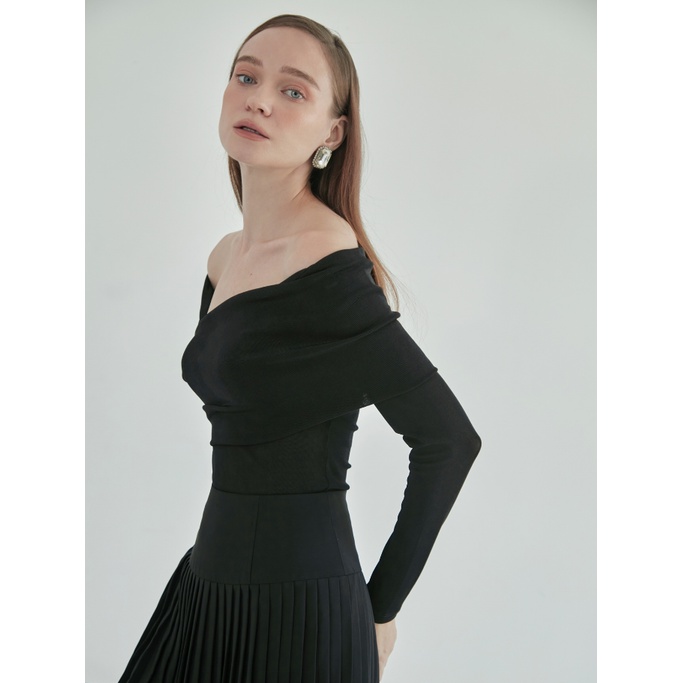 COCO SIN - Bodysuit Lệch Vai Thun Ánh Kim Đen