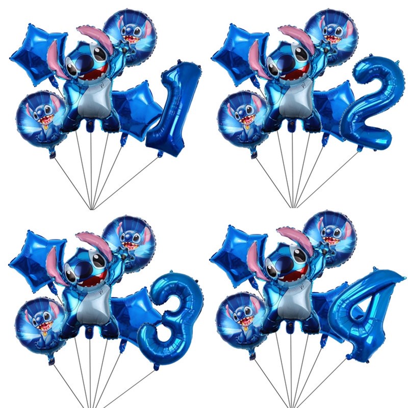 Set 6 Bong Bóng Lá Nhôm Hình Hoạt Hình Disney Lilo &amp; Stitch Trang Trí Tiệc Sinh Nhật Cho Bé