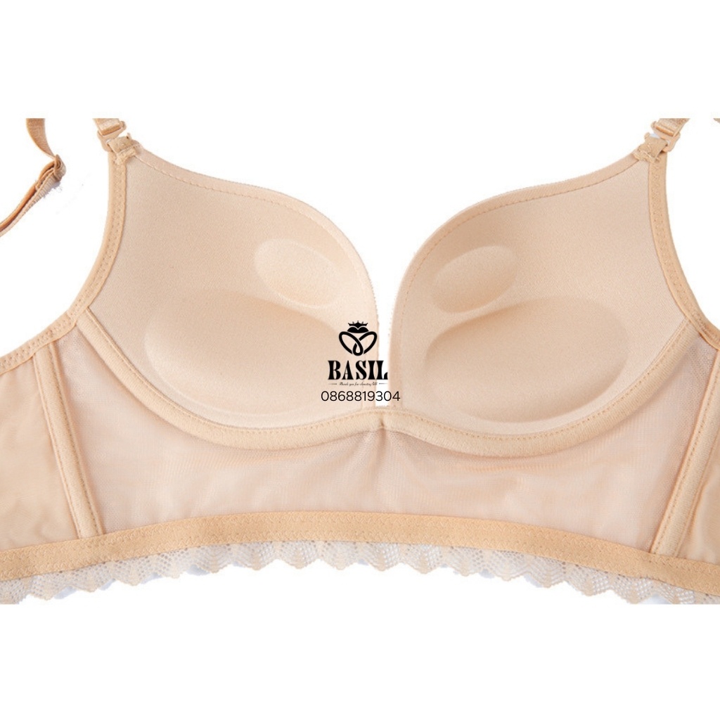 Bộ đồ lót BS03 Basil nữ trơn phối ren đệm mỏng không gọng hở lưng