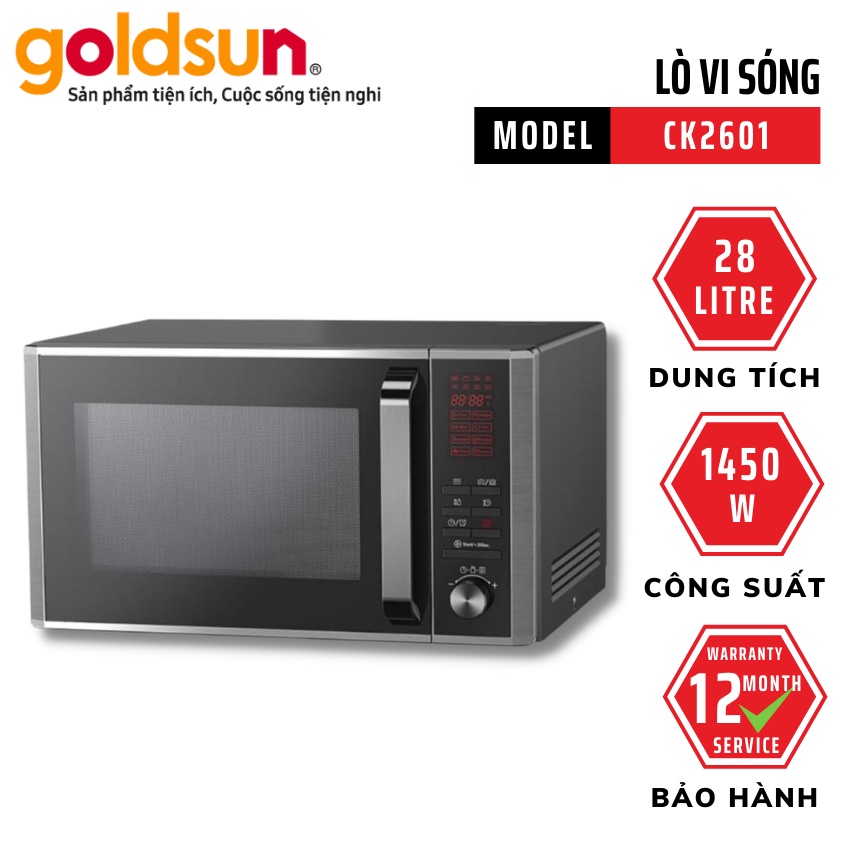 Lò Vi Sóng Điện Tử Goldsun CK2601 28L 1000W Hàng Chính Hãng Bảo Hành 12 Tháng Chế Độ Nấu Linh Hoạt [ SD028 ]