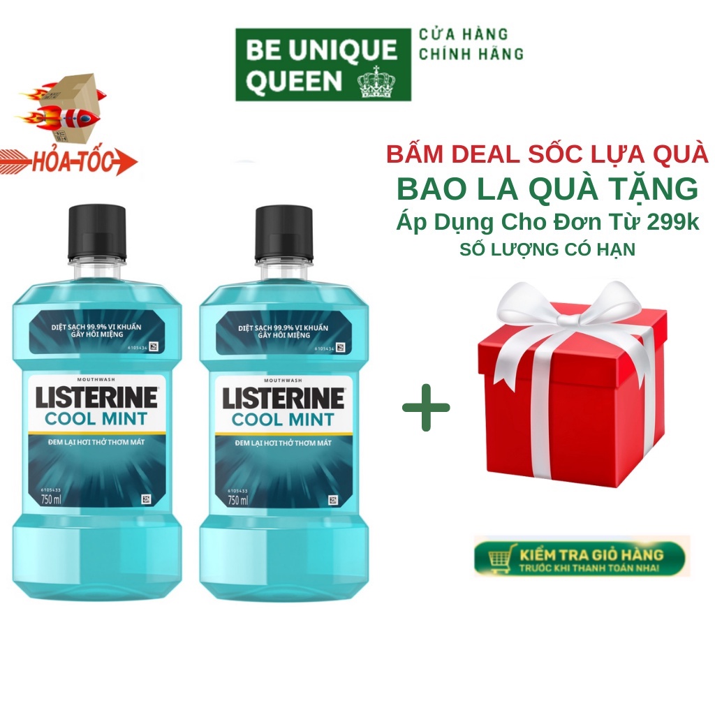 Bộ 2 chai nước súc miệng diệt khuẩn giữ hơi thở thơm mát Listerine Cool Mint 750ml/chai