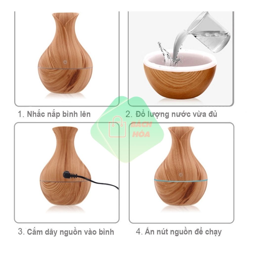 Máy Phun Tinh Dầu Vân Gỗ Cổ Cao, Máy Phun Sương Mini Tạo Độ Ẩm Cho Không Khí