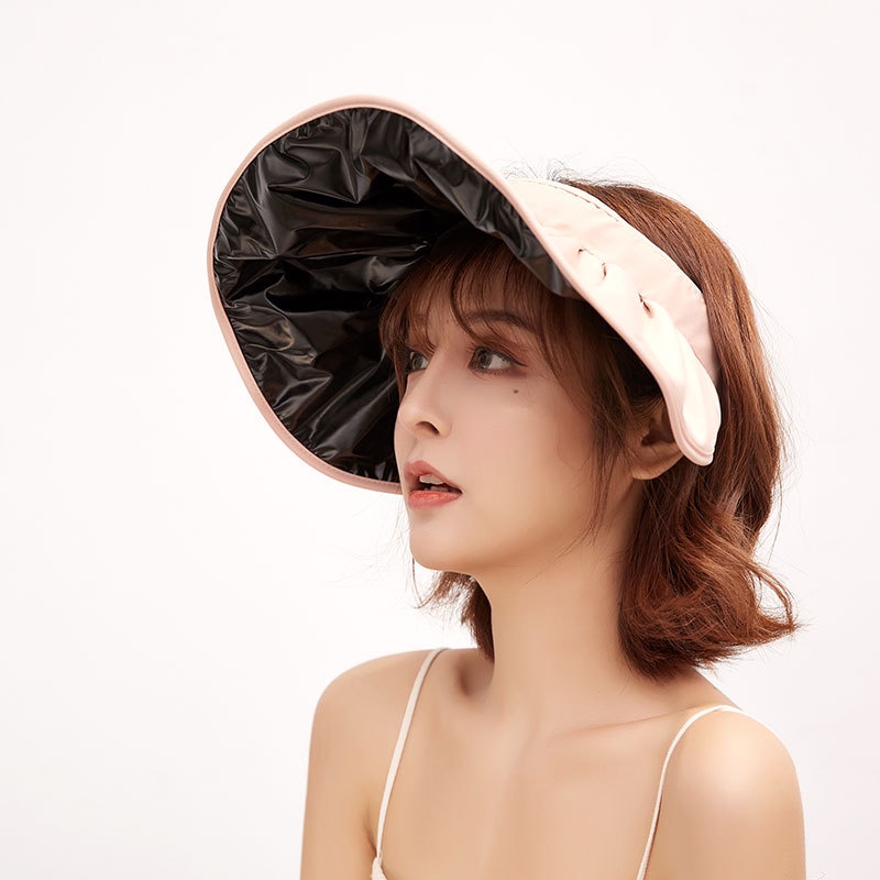 Mũ Rộng Vành Hở Chóp Che Nắng Màu Đen Keo Dán Phong Cách Hàn Quốc Đi Biển Mùa Hè Cho Nữ