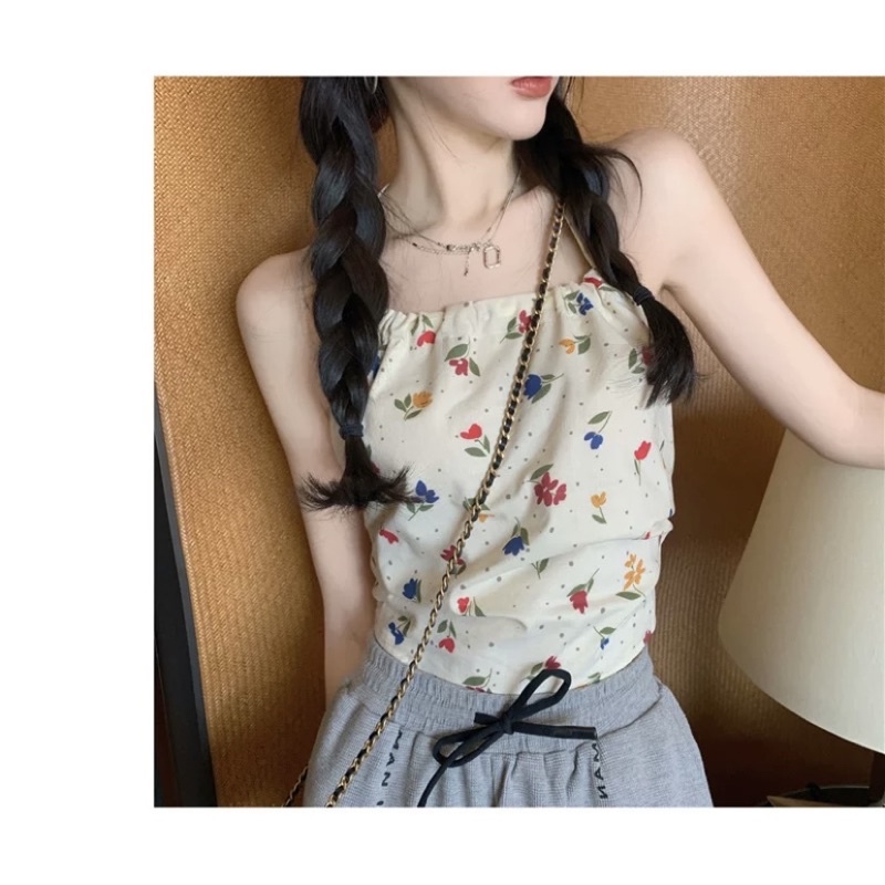 Áo Croptop cổ yếm cột dây hở lưng hai lớp sexy phong cách Hàn Quốc