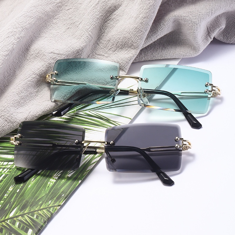 Kính Mát Gọng Vuông Không Viền Thời Trang Âu Mỹ Cho Nữ