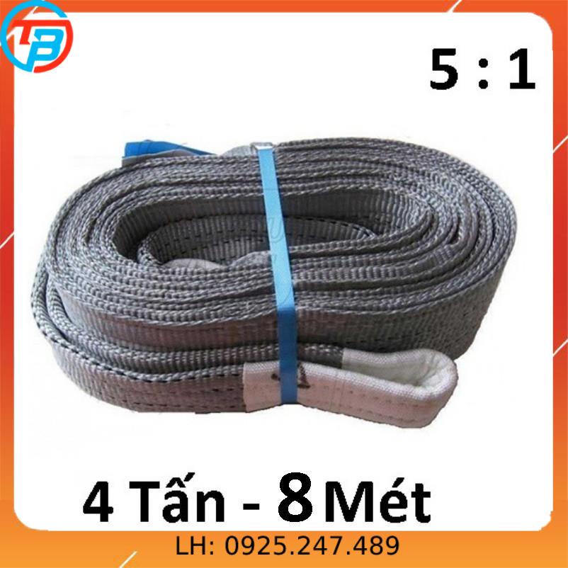 Dây cáp vải cẩu hàng 4 Tấn - bản 100mm - Hệ số 5:1 - 8 Mét CÁP THÉP Thái Bình VinàN