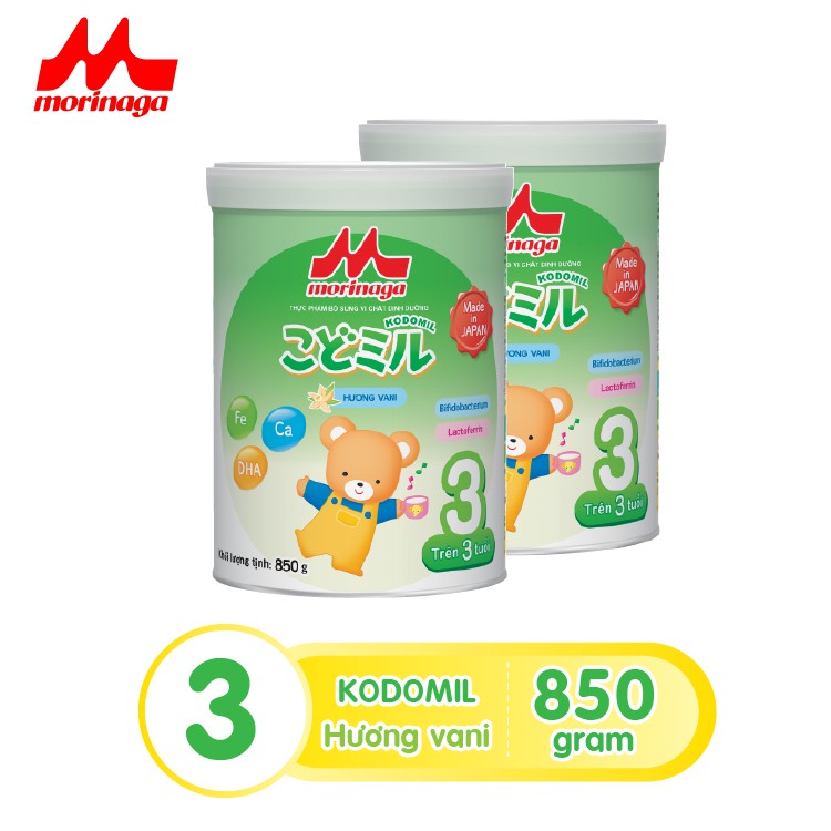 [Kèm quà] Combo 2 hộp sữa số 3 Morinaga Kodomil 850gr hàng nguyên đai, nguyên tem chính hãng