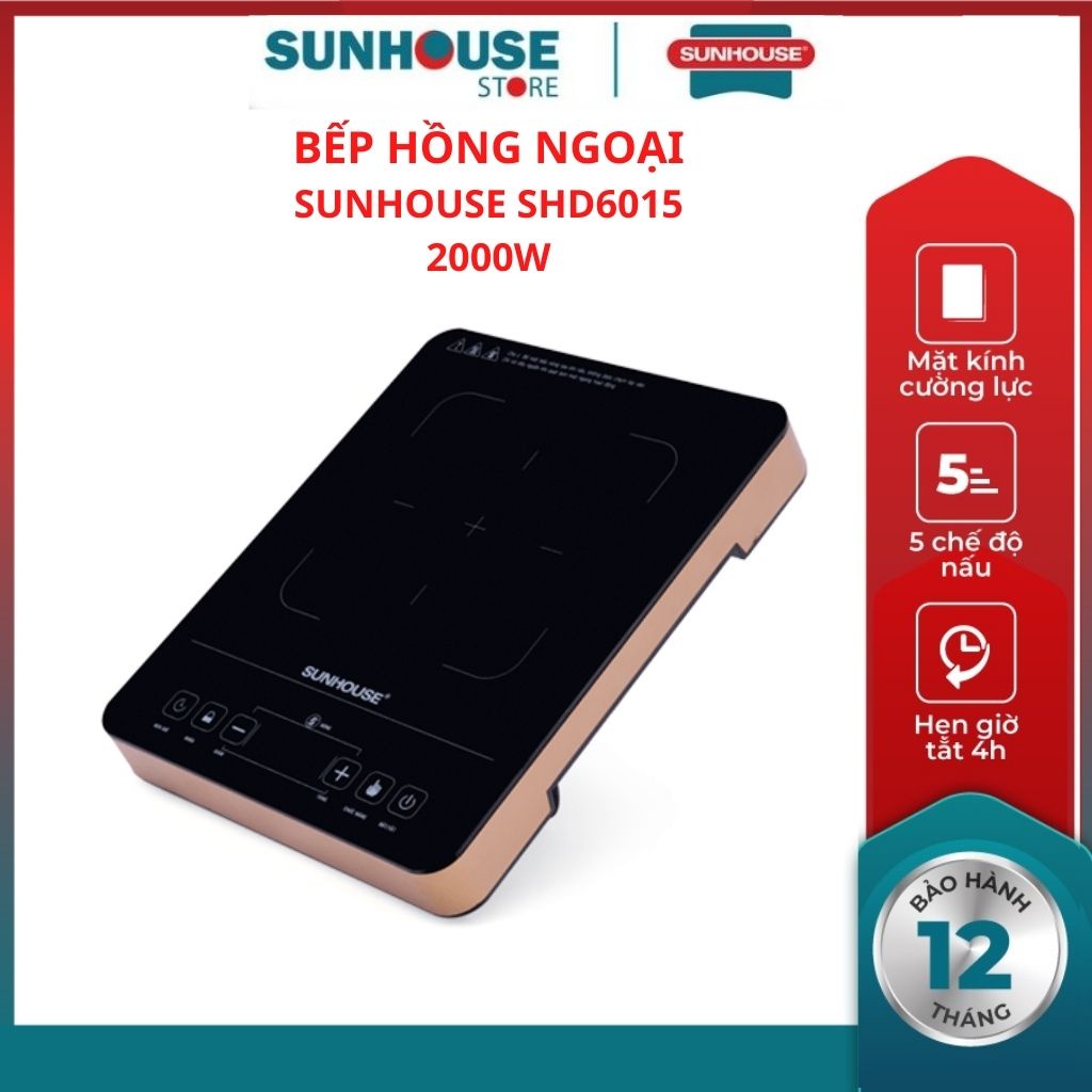 (HCM) Bếp hồng ngoại cảm ứng SHD6015 SUNHOUSE công suất 2000w phím bấm điện tử hiển thị tiếng Việt dễ dàng điều khiển