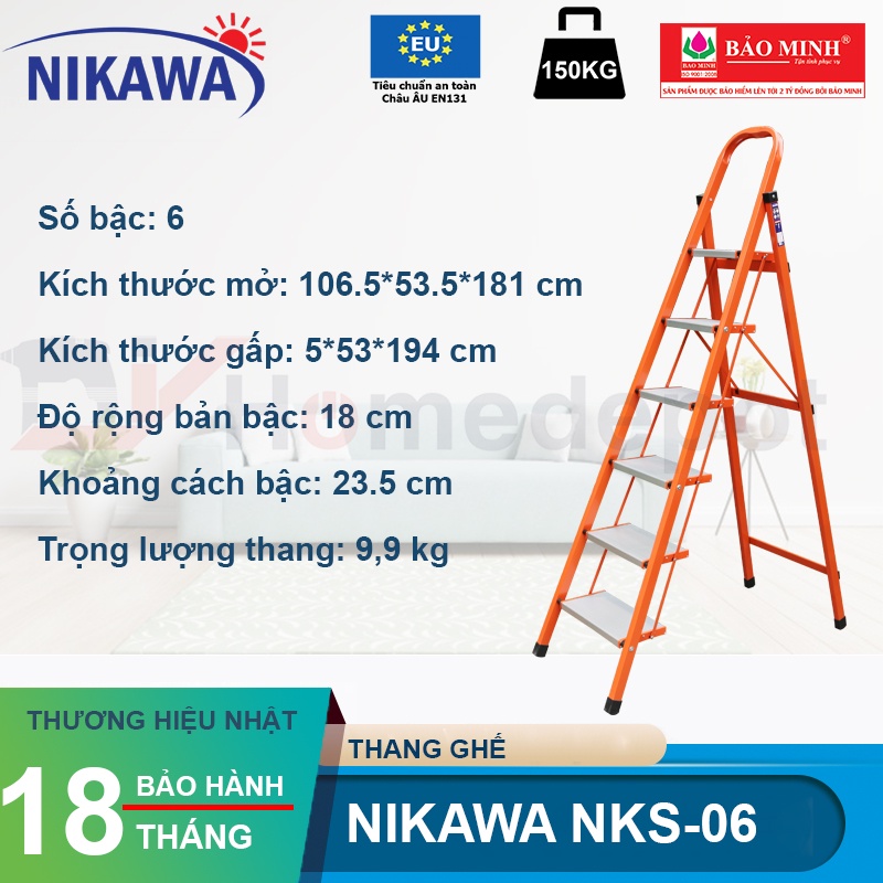 Thang nhôm ghế chữ a Nikawa NKS-06 - 6 bậc -  nhập khẩu Nhật Bản, bảo hành chính hãng