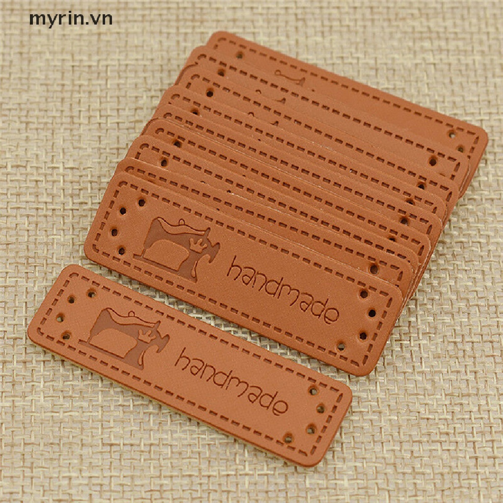 Set 50 Miếng Nhãn Da PU Hình Trái Tim In Chữ Made with Heart Dùng Để May Vá Thủ Công