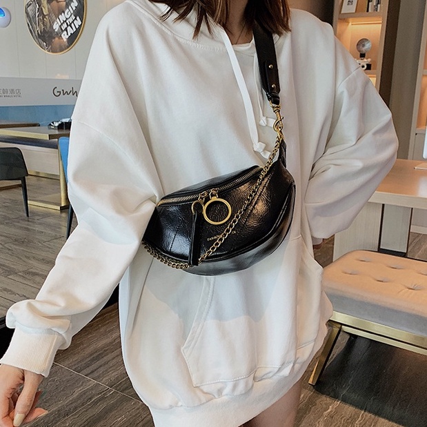 Túi bao tử đeo bụng dây xích - túi đeo bụng viền xích có dây đeo chéo cực sành điệu timi shop