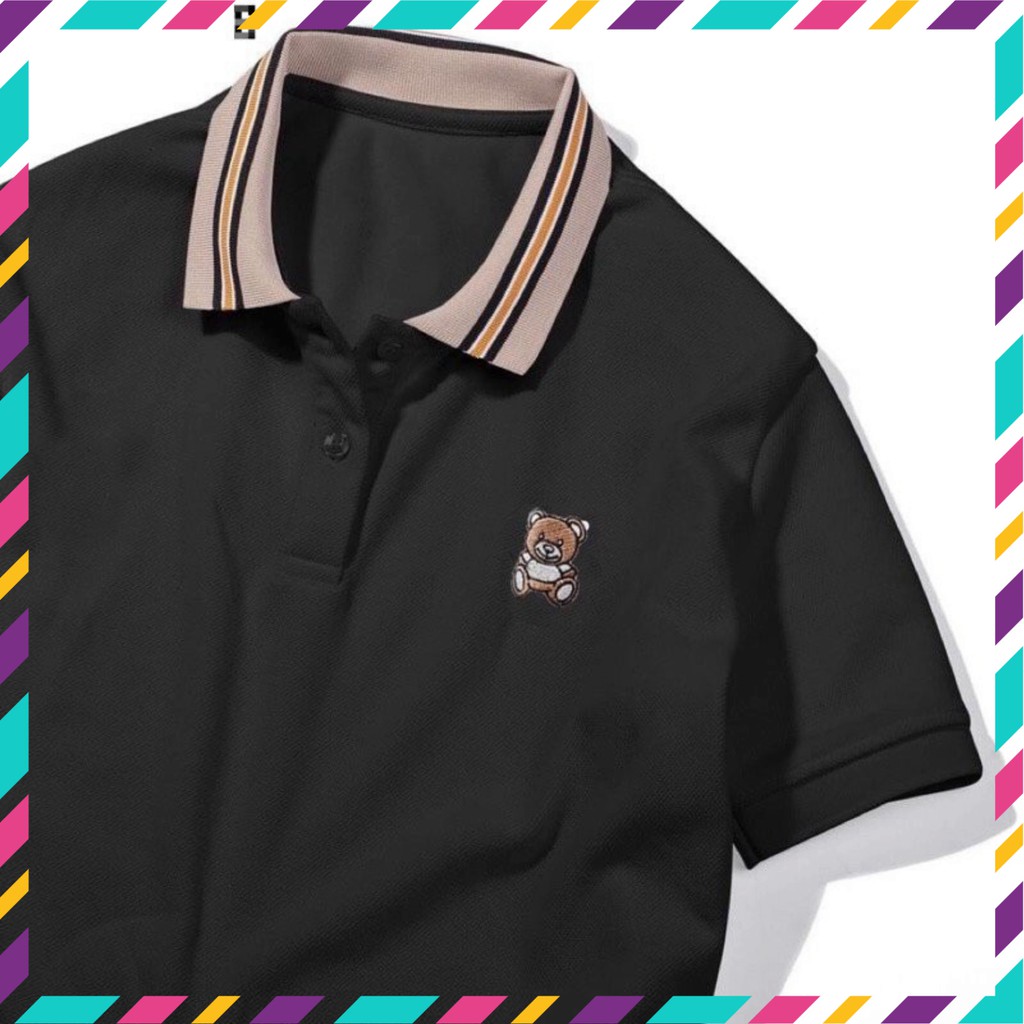 [HÀNG VNXK ] Áo Phông Polo Gấu Nâu Màu Đen Viền Cổ Chất Liệu Thun Cá Sấu Thấm Hút Mồ Hôi Tốt