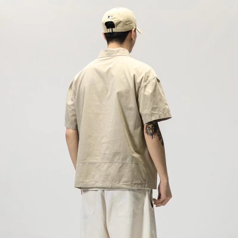 Áo Thun polo Dáng Rộng Tay Lửng Phong Cách retro Mỹ Nhật Bản Dành Cho Nam