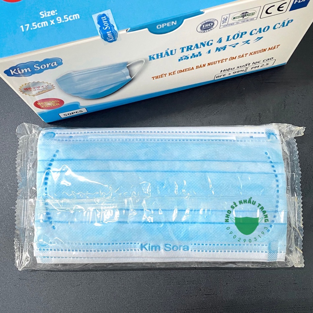 Khẩu trang y tế KIM SORA 4 lớp kháng khuẩn hộp 50 cái hàng xuất Nhật