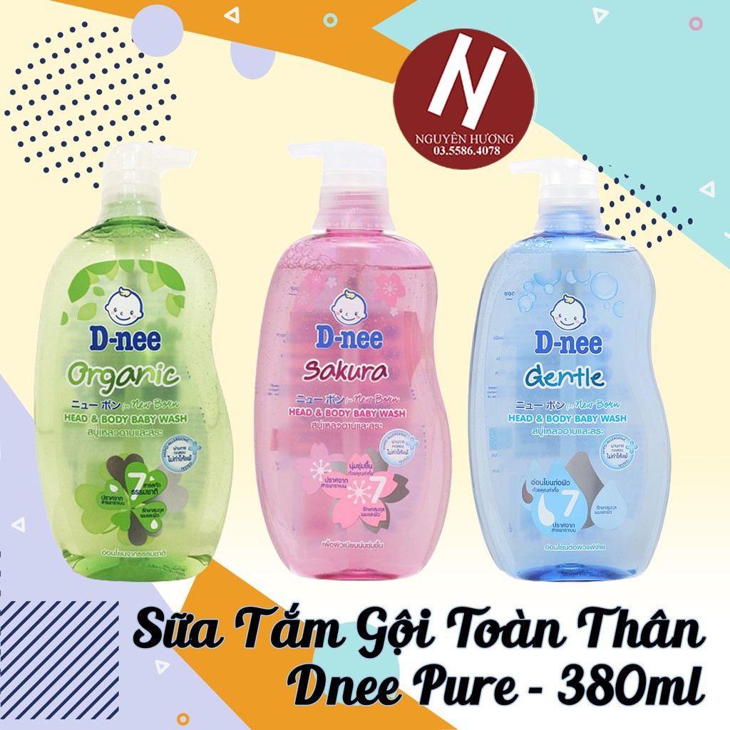 Sữa tắm gội Dnee toàn thân 380ml | Sữa tắm bé dưới 3 tuổi | Xanh lá - Xanh dương - Hồng