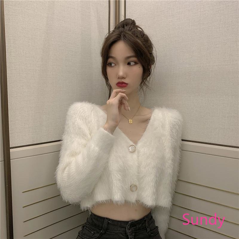 Áo Khoác Cardigan Dệt Kim Tay Dài Dáng Rộng Cổ Chữ V Thời Trang Thu Đông