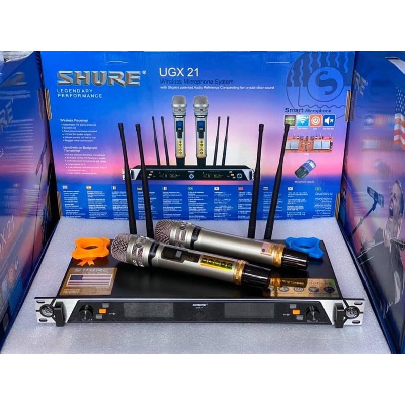 - Micro Shure UGX 21 - Mic không dây karaoke gia đình, sự kiện 4 râu thu sóng cực khoẻ, hát nhẹ, chống hú tốt
