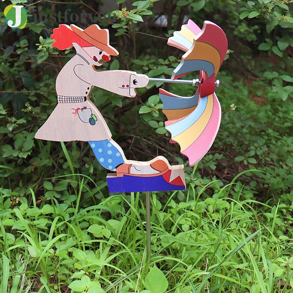 Justforyou2 Wooden Windmill Clown Garden Outdoor Statue Wind Spinner Decoration Crafts