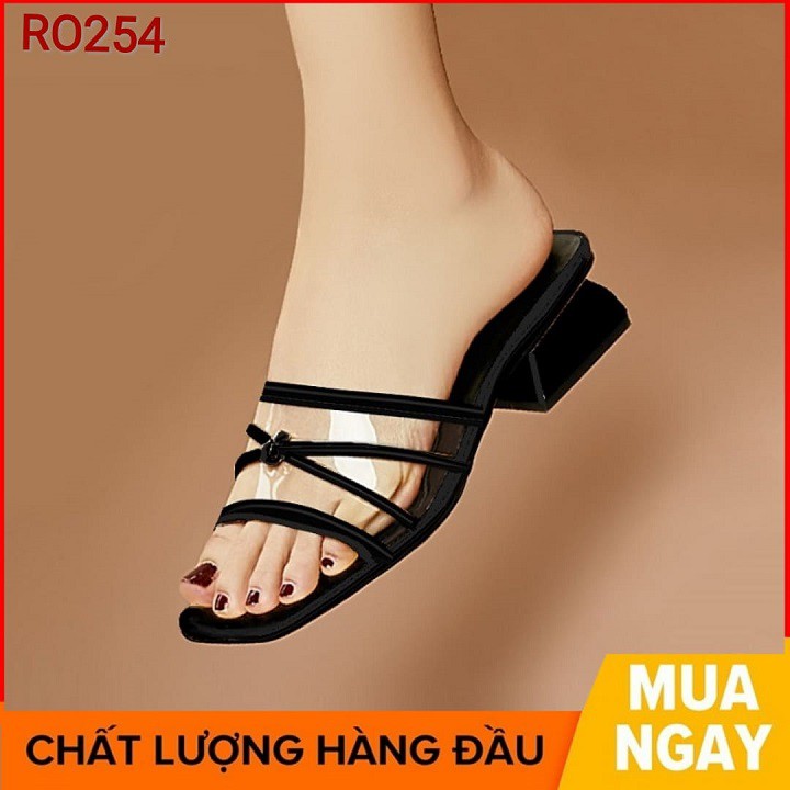 Dép nữ cao gót quai ngang 3 phân hai màu đen vàng hàng hiệu rosata ro254