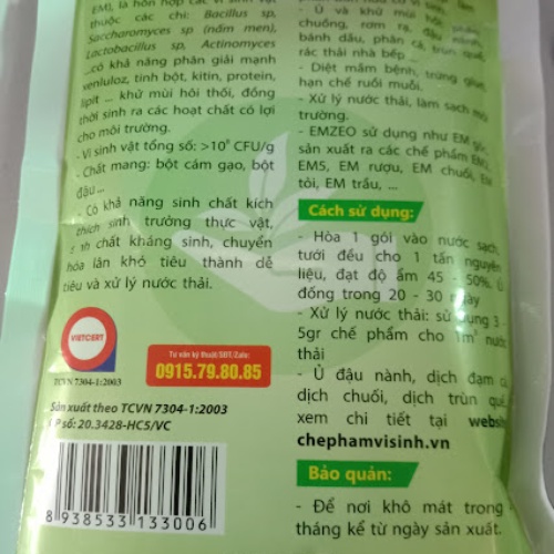 Chế phẩm sinh học EMZEO - Ủ rác thải nhà bếp, làm đạm cá - Gói 200 gr