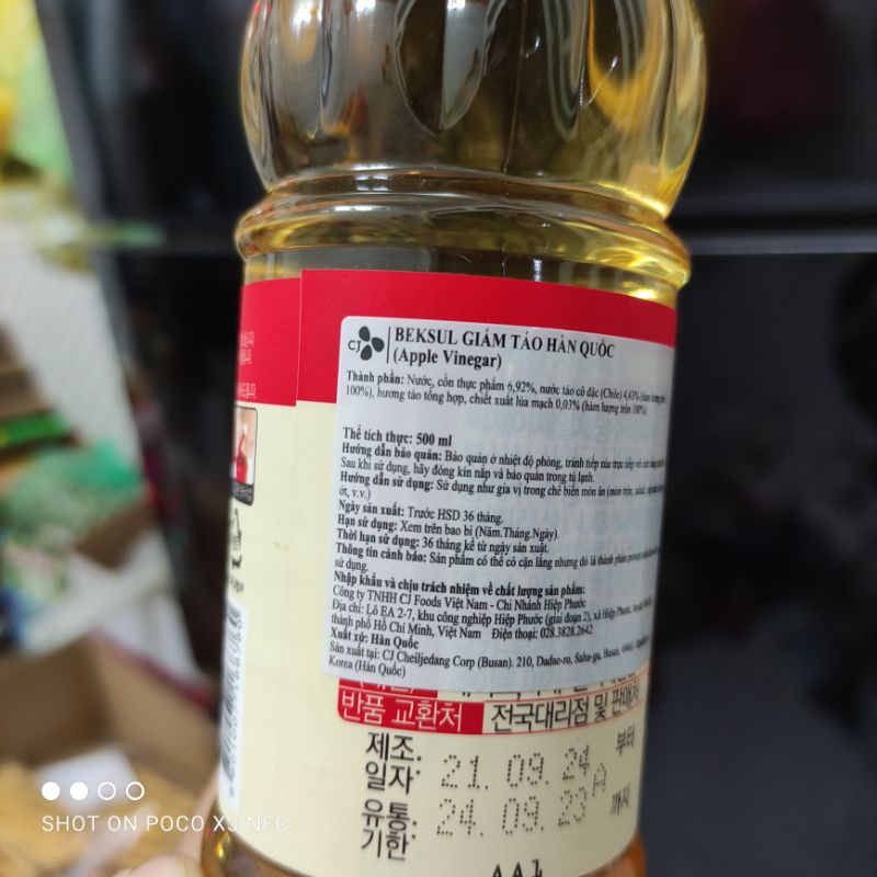 Giấm táo Beksuk Hàn Quốc chai 500ml - hàng chính hãng giá sale chỉ 30k