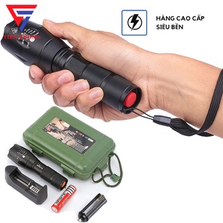 Đèn pin siêu sáng XML-T6 + tặng kèm pin và bộ sạc, đèn pin siêu sáng giá rẻ