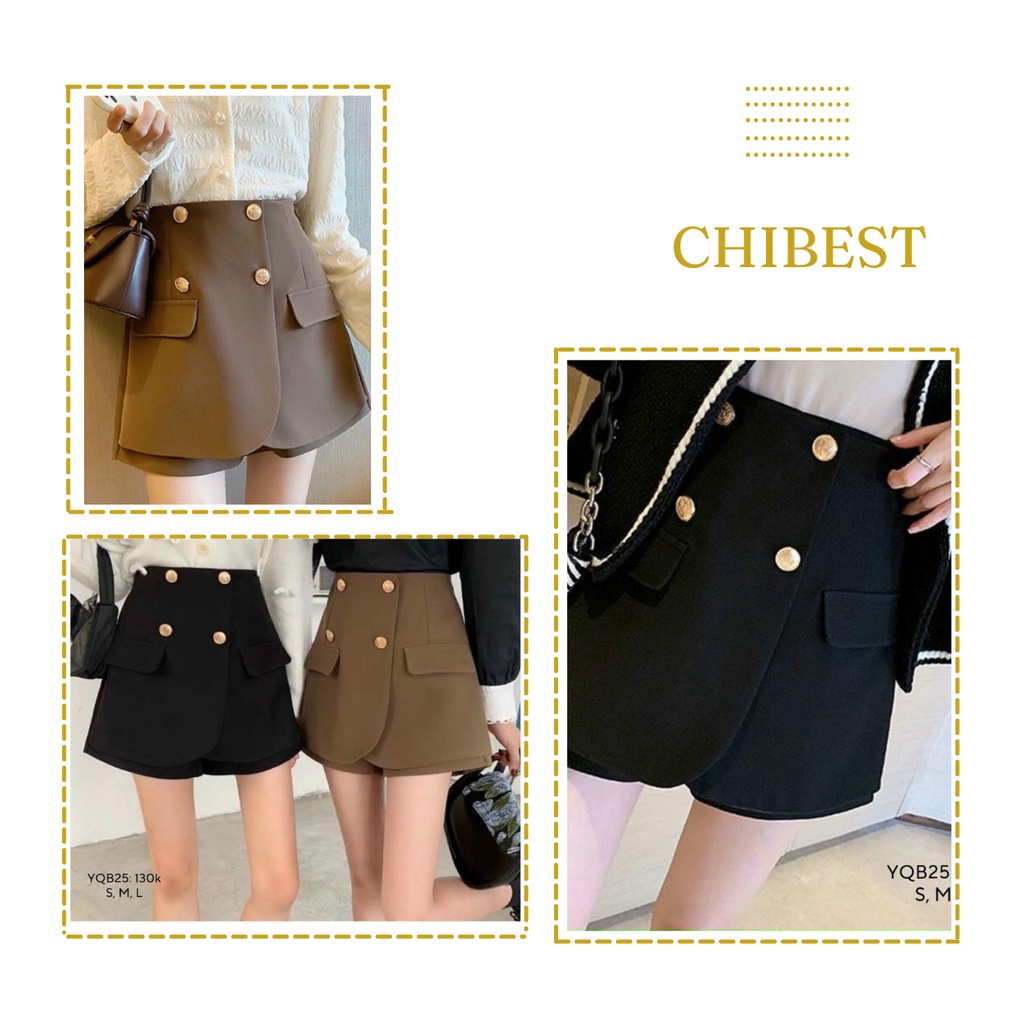 Quần short nữ quần đùi nữ giả váy  4 khuy túi nắp cạp cao đẹp ulzzang CHIBEST YQB25