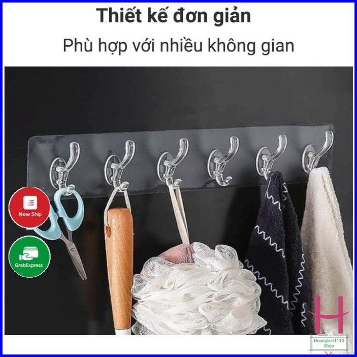 Thanh Treo Đồ Dán Tường 6 Móc Liền Mạch Trong Suốt Siêu Chắc Chắn