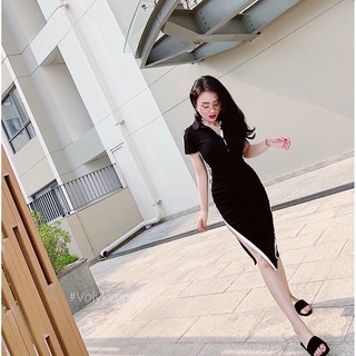 Đầm thun body tăm cổ bẻ VNXX BAO ĐẸP