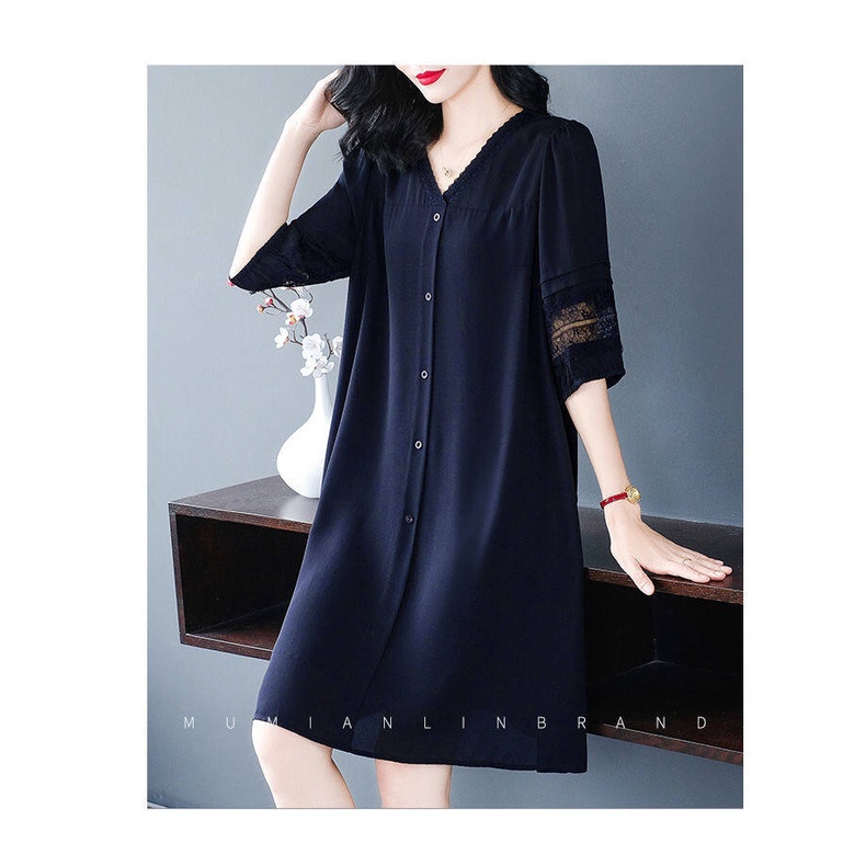 Đầm Lửng Dáng Rộng Màu Đen Thời Trang Mùa Hè Cho Nữ