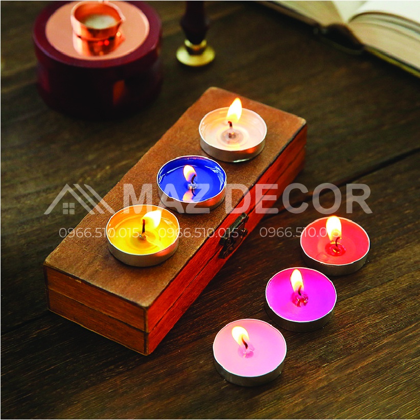 [Giá sỉ] Hộp 10 viên nến tealight hanmade (dùng đun bếp cafe, đèn xông tinh dầu) không làm đen đế đun