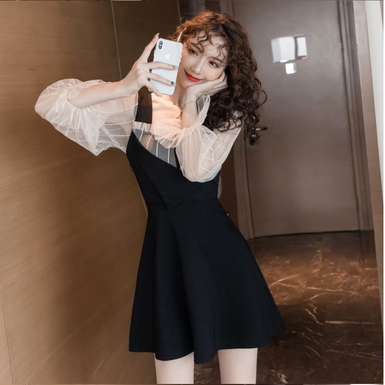 [SALE CHÀO HÈ] Váy nữ đen chữ A phối tay bằng vải voan cực xinh | BigBuy360 - bigbuy360.vn