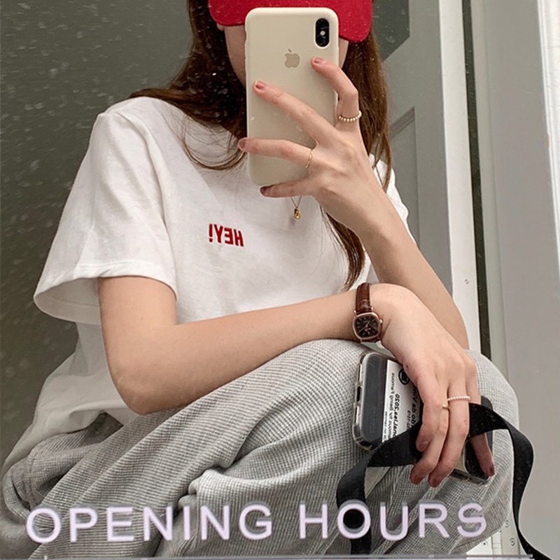 Áo thun IELGY tay ngắn dáng rộng thêu họa tiết size lớn phong cách Hàn Quốc thời trang cho nữ