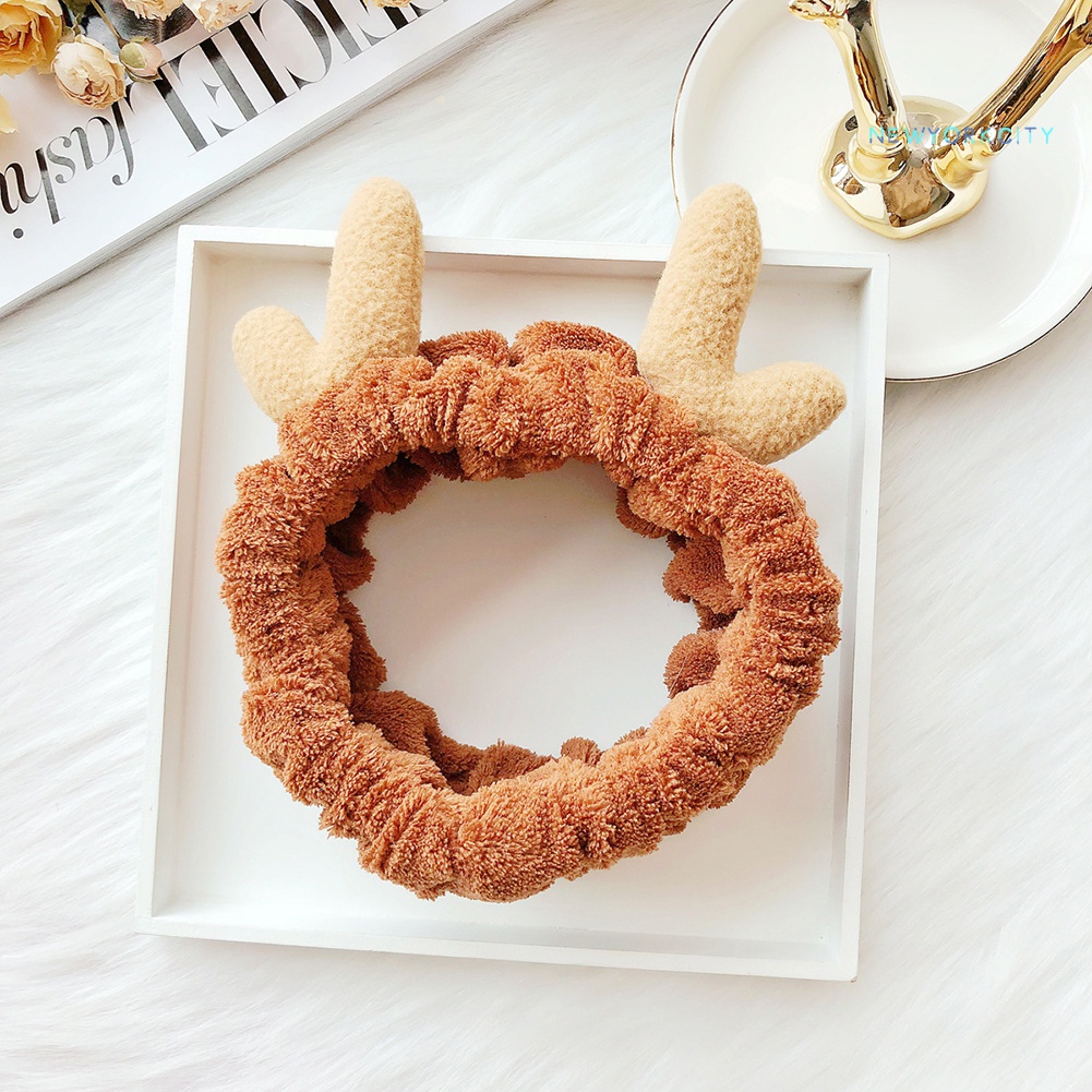 Băng Đô Rửa Mặt Trang Điểm Co Giãn Mềm Mại Hình Sừng Hươu Giáng Sinh Cho Nữ