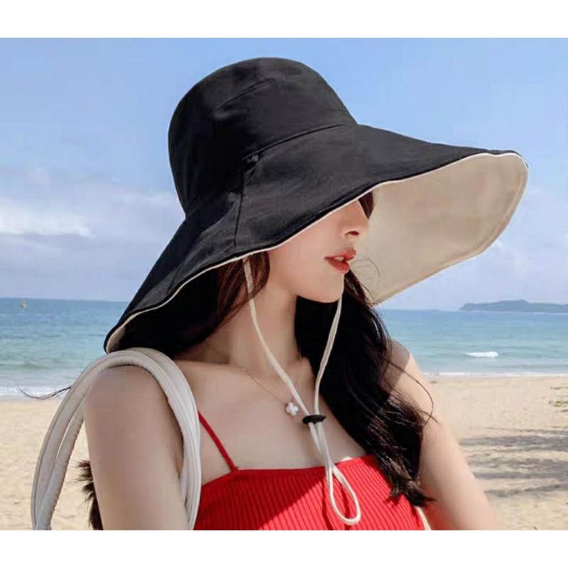 Nón vành rộng đẹp gấp gọn mũ đi biển đội 2 mặt chống nắng UV Hàn Quốc cho nữ